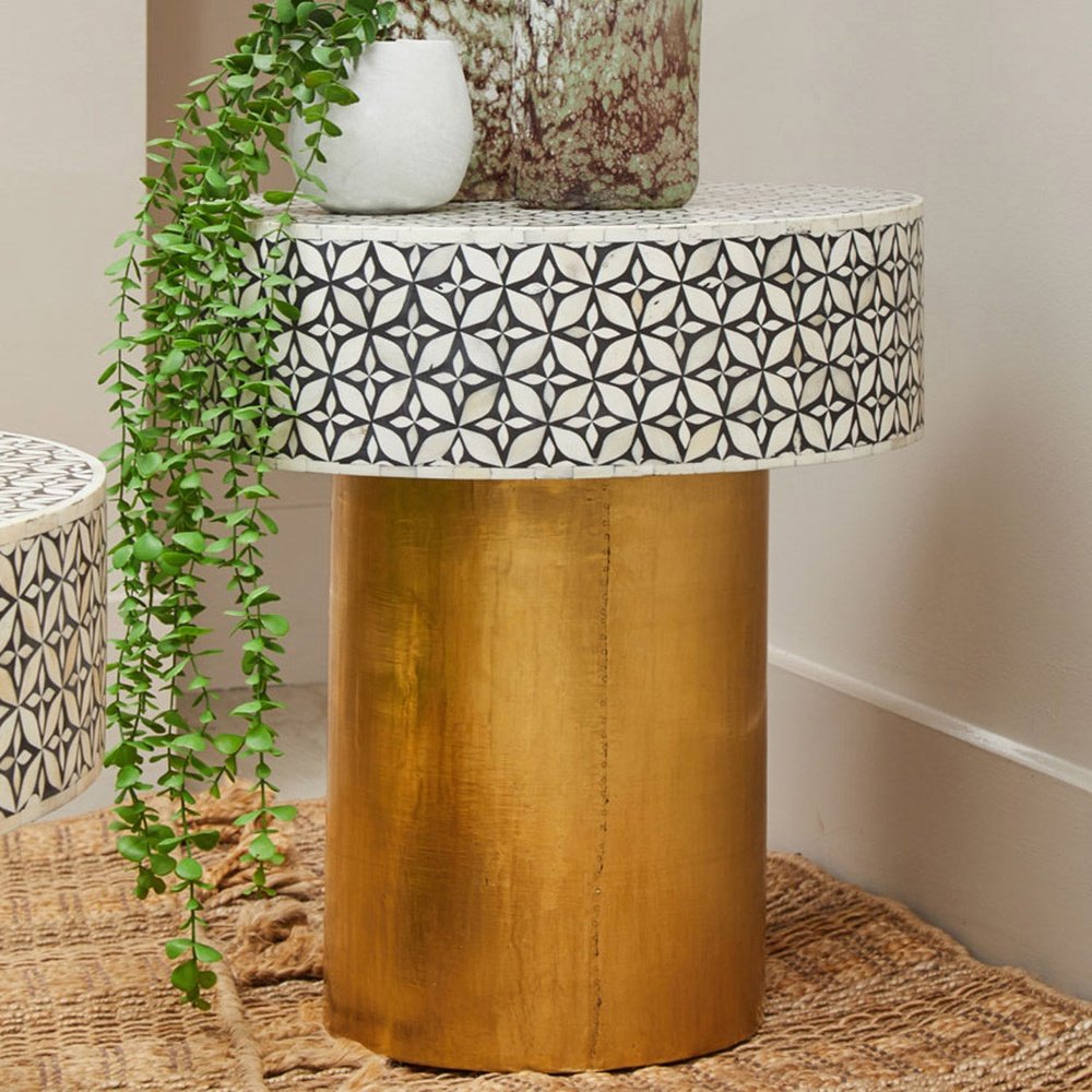 Product photograph of Olivia S Florence Round Side Table In Black Brass from Olivia's.