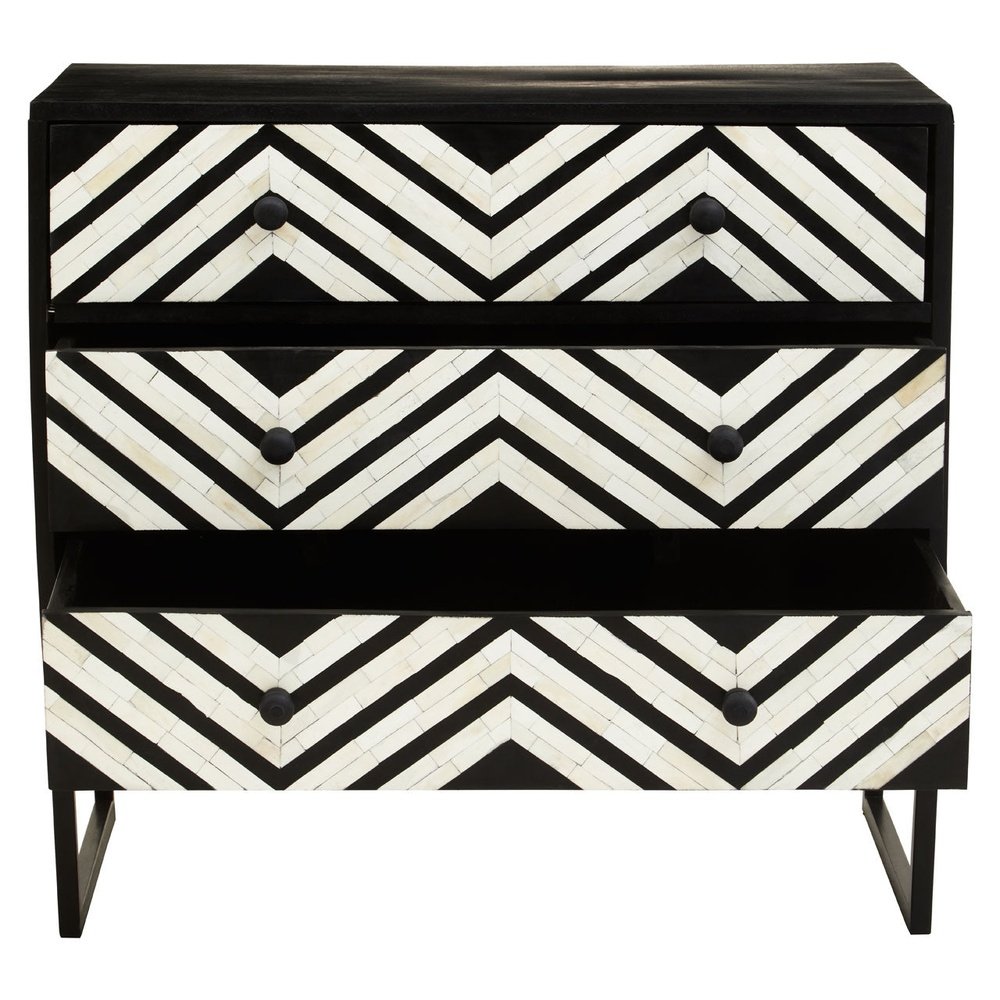 Product photograph of Olivia S Flori 3 Drawer Chest Of Drawers In Black White from Olivia's.