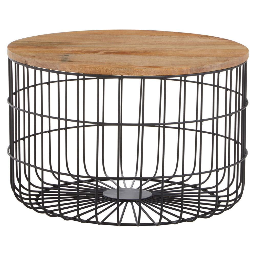 Product photograph of Olivia S Soft Industrial Collection - Palin Side Table With Wooden Top Black Base from Olivia's