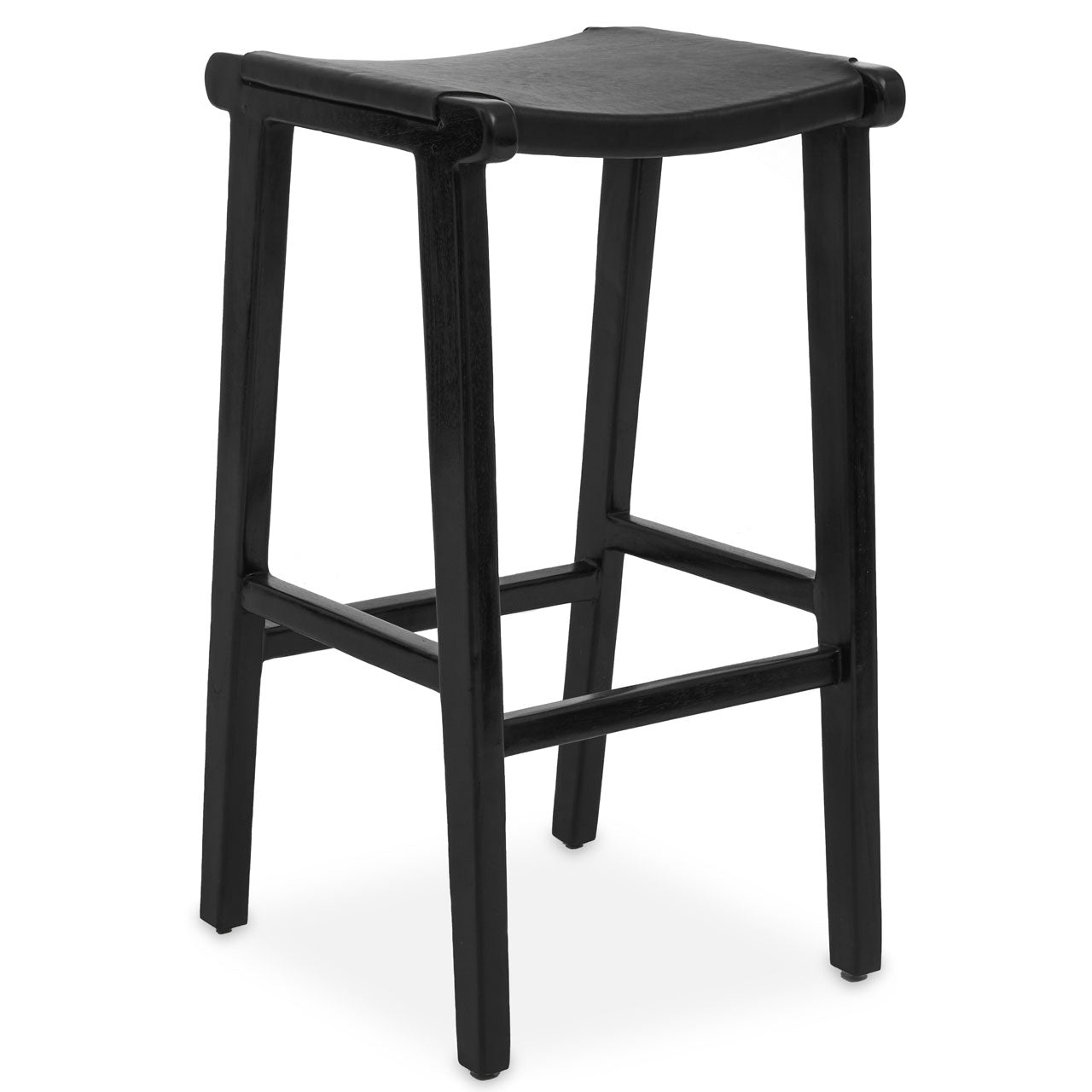Product photograph of Olivia S Kendri Bar Stool In Black Leather from Olivia's.