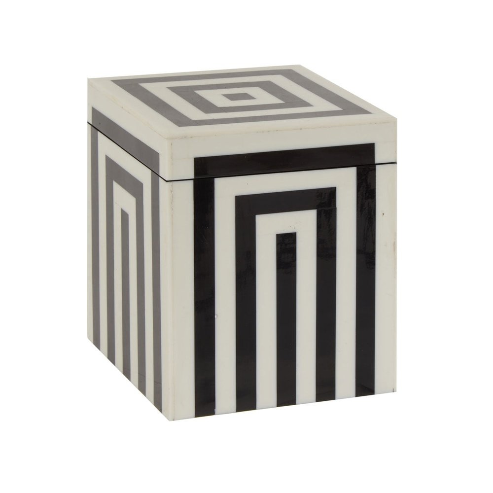 Product photograph of Olivia S Donall Small Square Striped Trinket Box In Black White from Olivia's