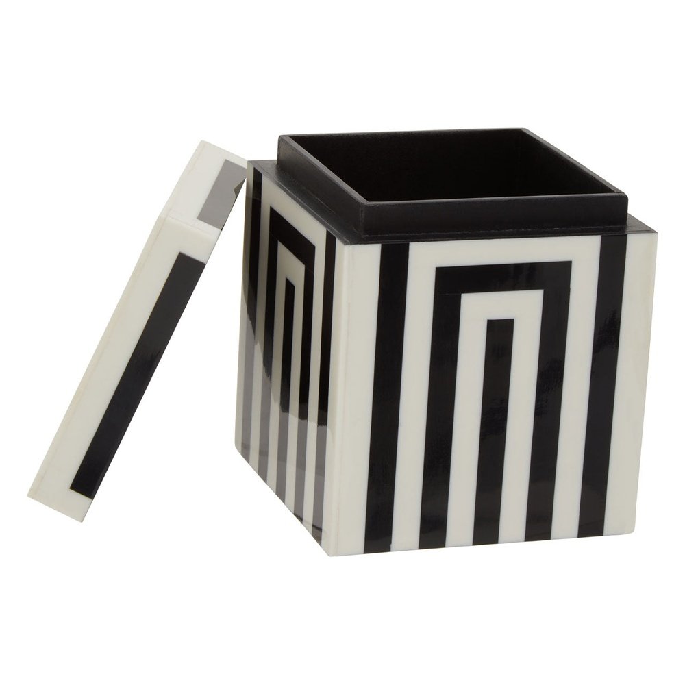 Product photograph of Olivia S Donall Small Square Striped Trinket Box In Black White from Olivia's.