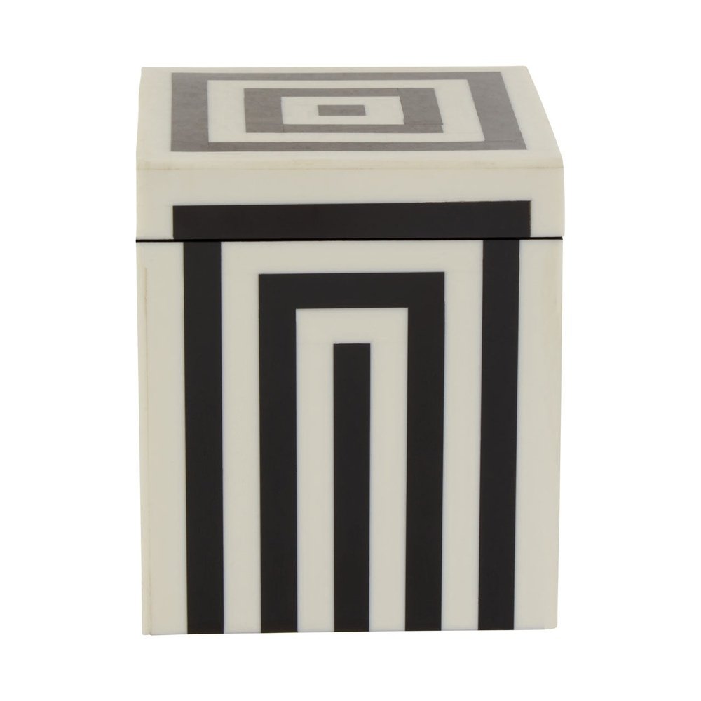 Product photograph of Olivia S Donall Small Square Striped Trinket Box In Black White from Olivia's.