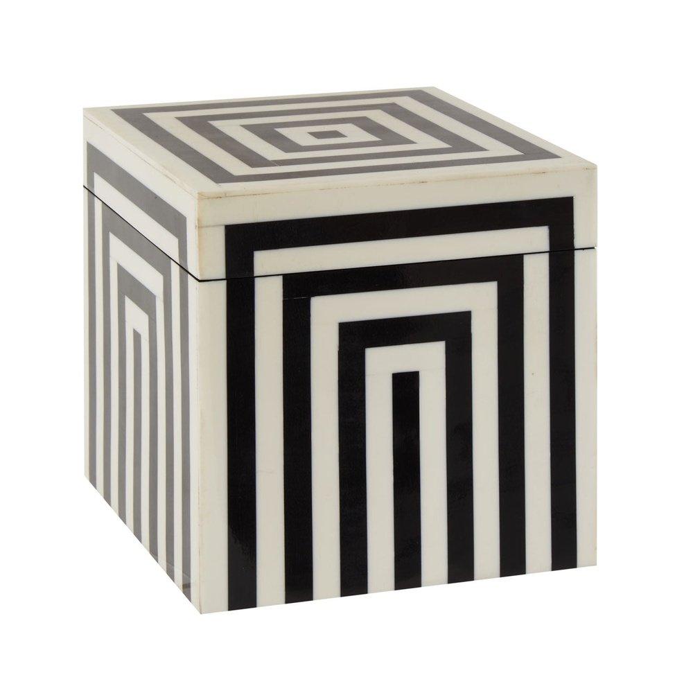 Product photograph of Olivia S Donall Medium Square Striped Trinket Box In Black White from Olivia's