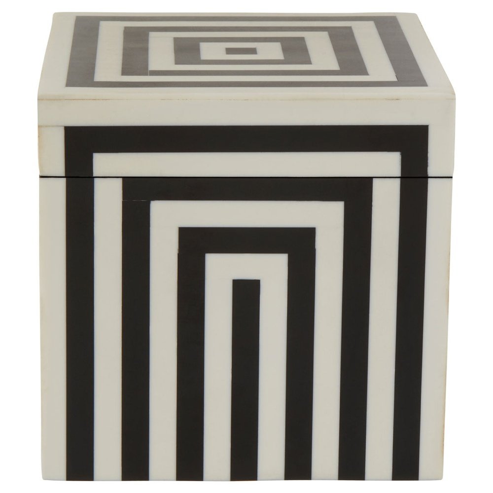 Product photograph of Olivia S Donall Medium Square Striped Trinket Box In Black White from Olivia's.