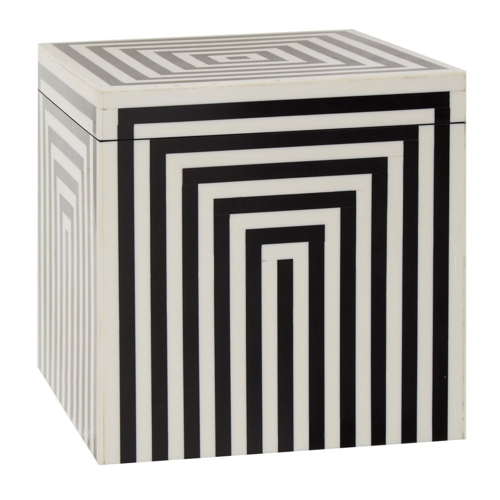 Product photograph of Olivia S Donall Large Square Striped Trinket Box In Black White from Olivia's