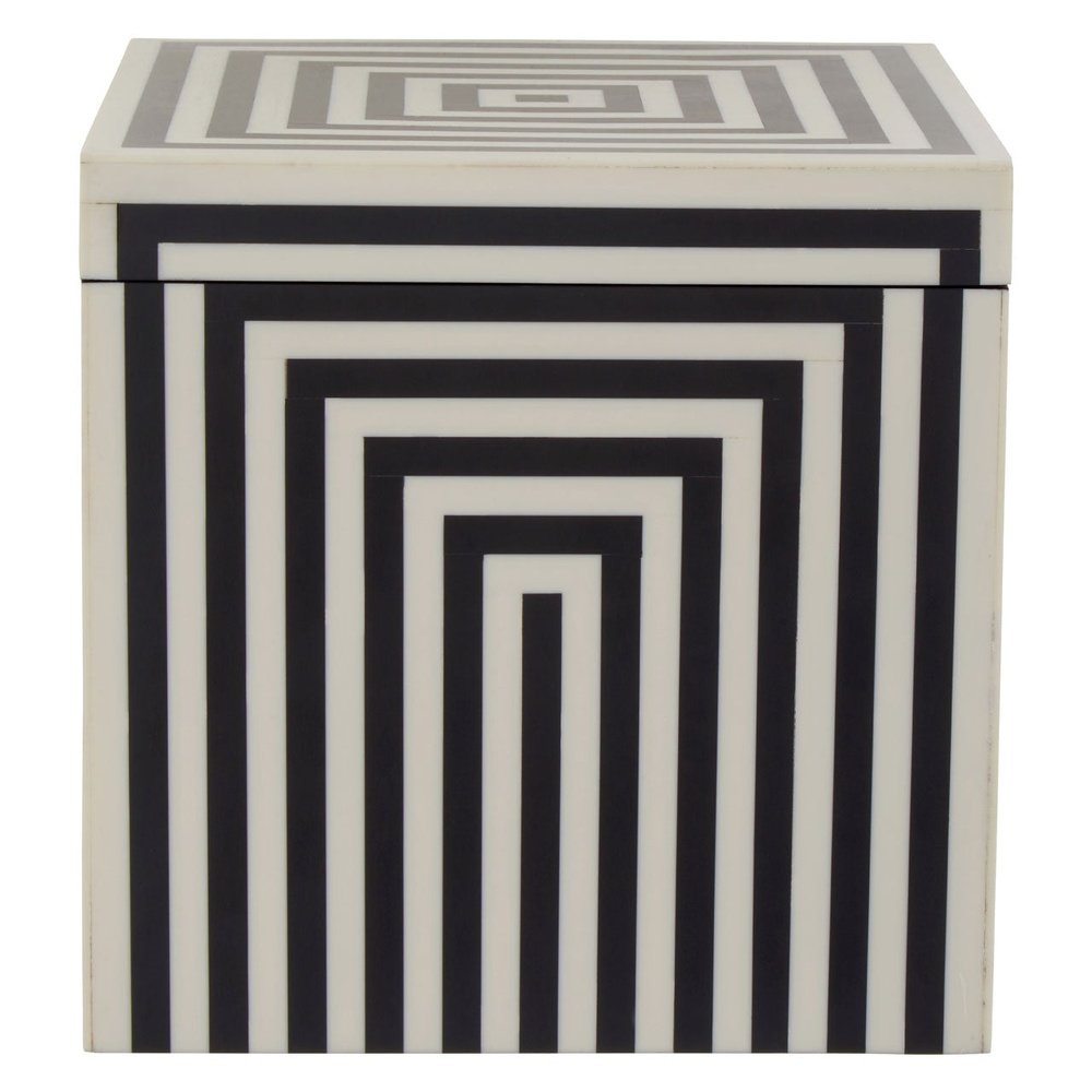 Product photograph of Olivia S Donall Large Square Striped Trinket Box In Black White from Olivia's.