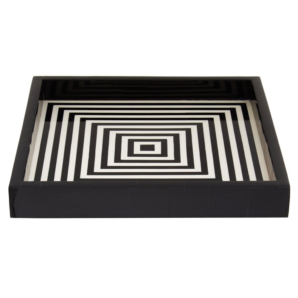 Product photograph of Olivia S Donall Square Striped Tray In Black White from Olivia's