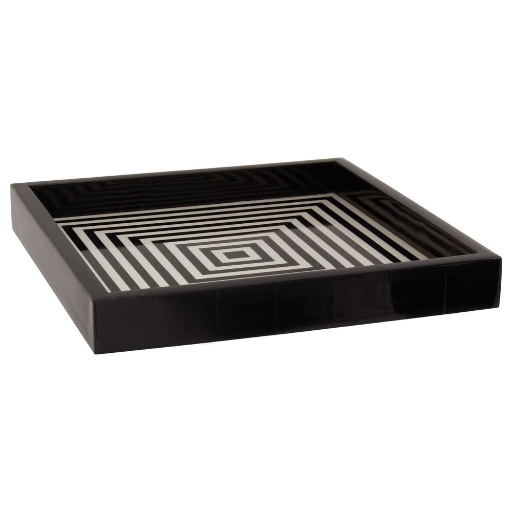 Product photograph of Olivia S Donall Square Striped Tray In Black White from Olivia's.