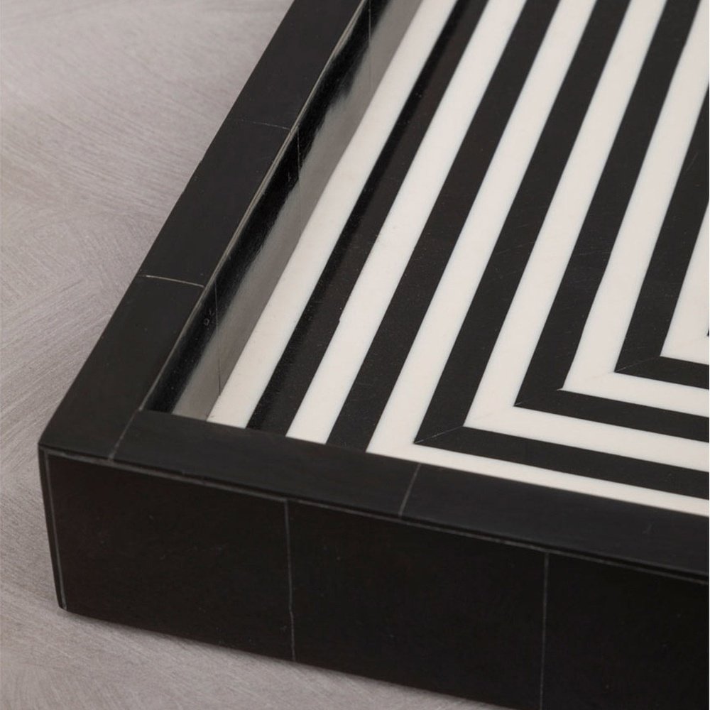 Product photograph of Olivia S Donall Square Striped Tray In Black White from Olivia's.