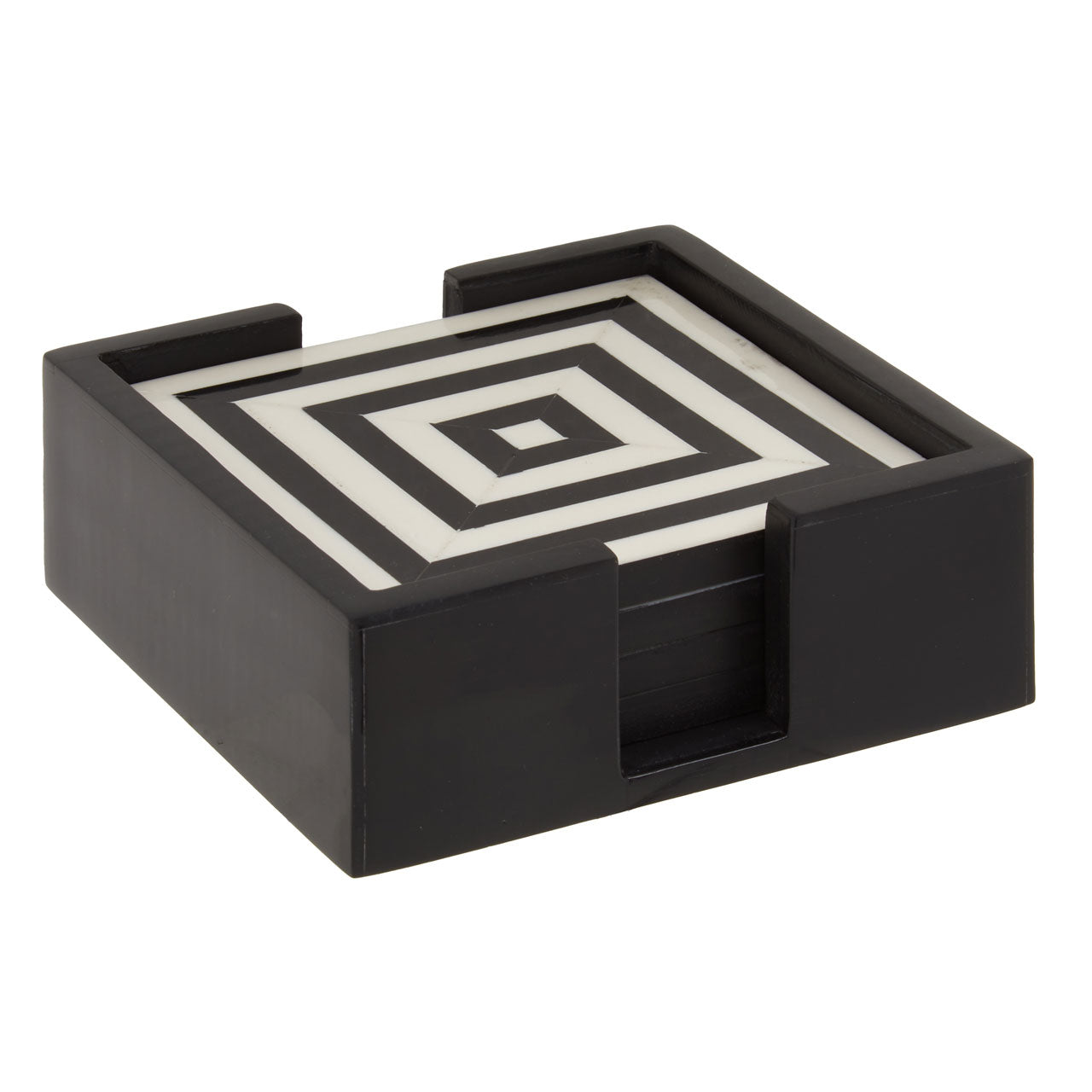 Product photograph of Olivia S Set Of 4 Donall Square Striped Coasters With Holder In Black White from Olivia's