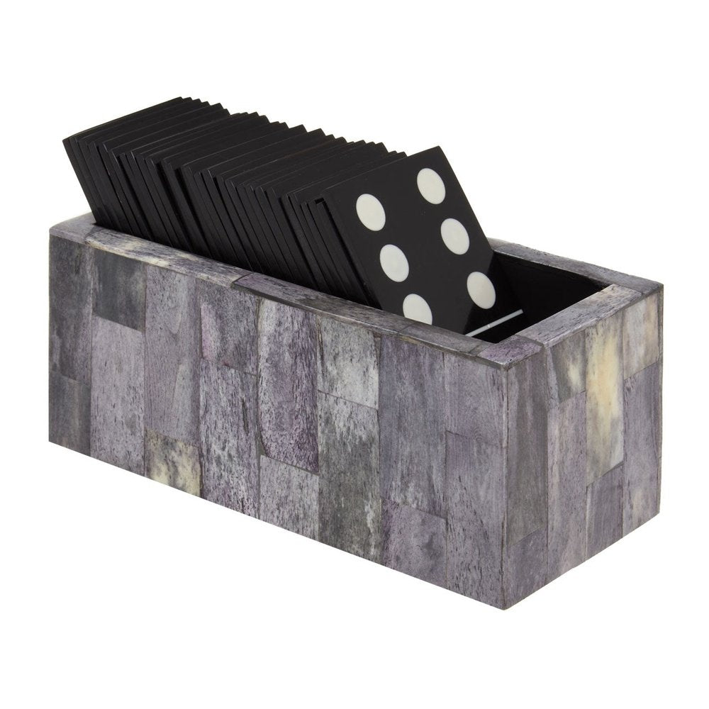 Product photograph of Olivia S Thornton Games Domino Set In Grey Bone With Black Dominoes from Olivia's