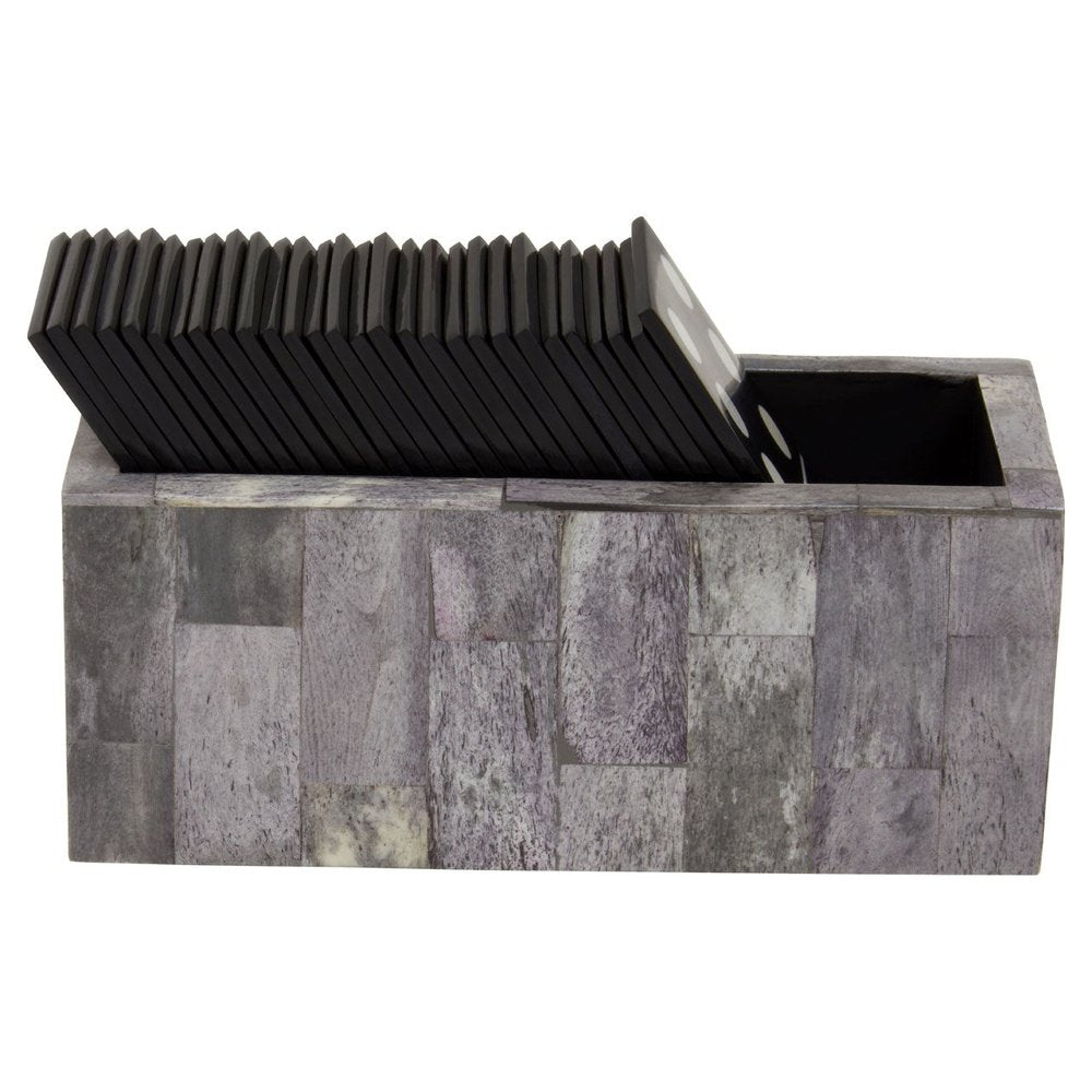 Product photograph of Olivia S Thornton Games Domino Set In Grey Bone With Black Dominoes from Olivia's.