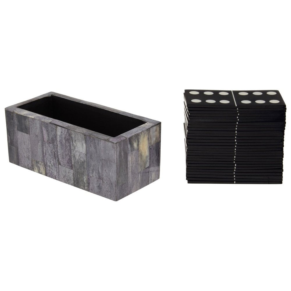 Product photograph of Olivia S Thornton Games Domino Set In Grey Bone With Black Dominoes from Olivia's.