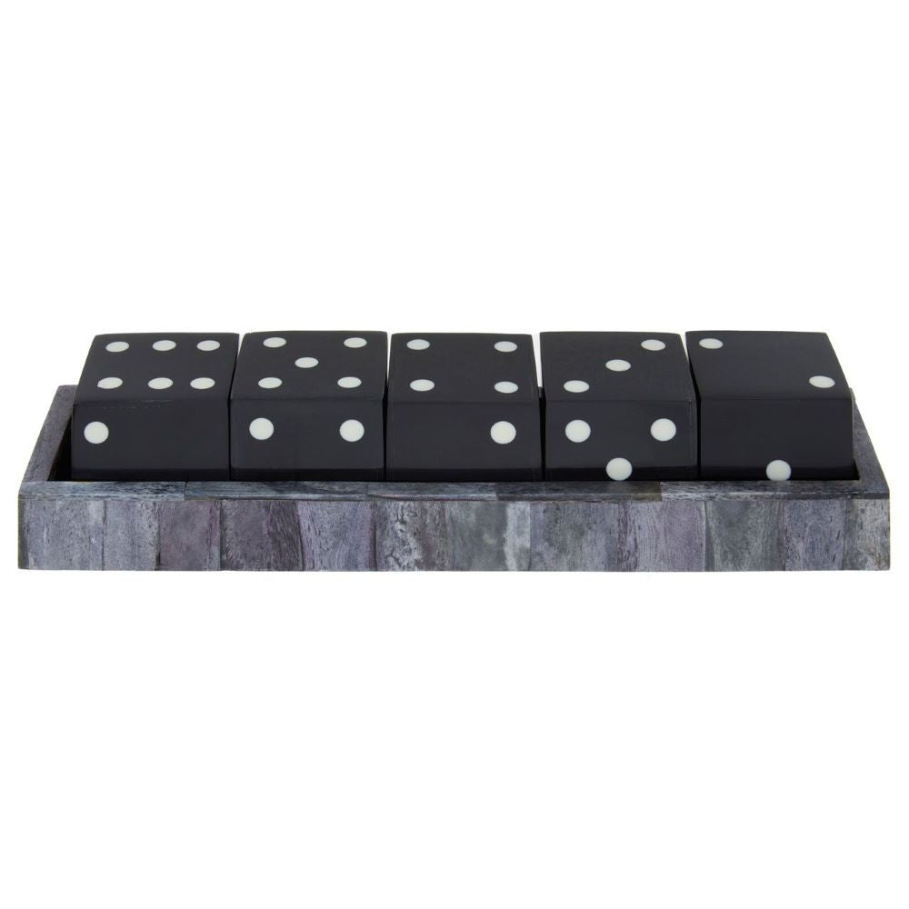 Product photograph of Olivia S Thornton Games Dice Set In Grey Bone With Black Dice from Olivia's