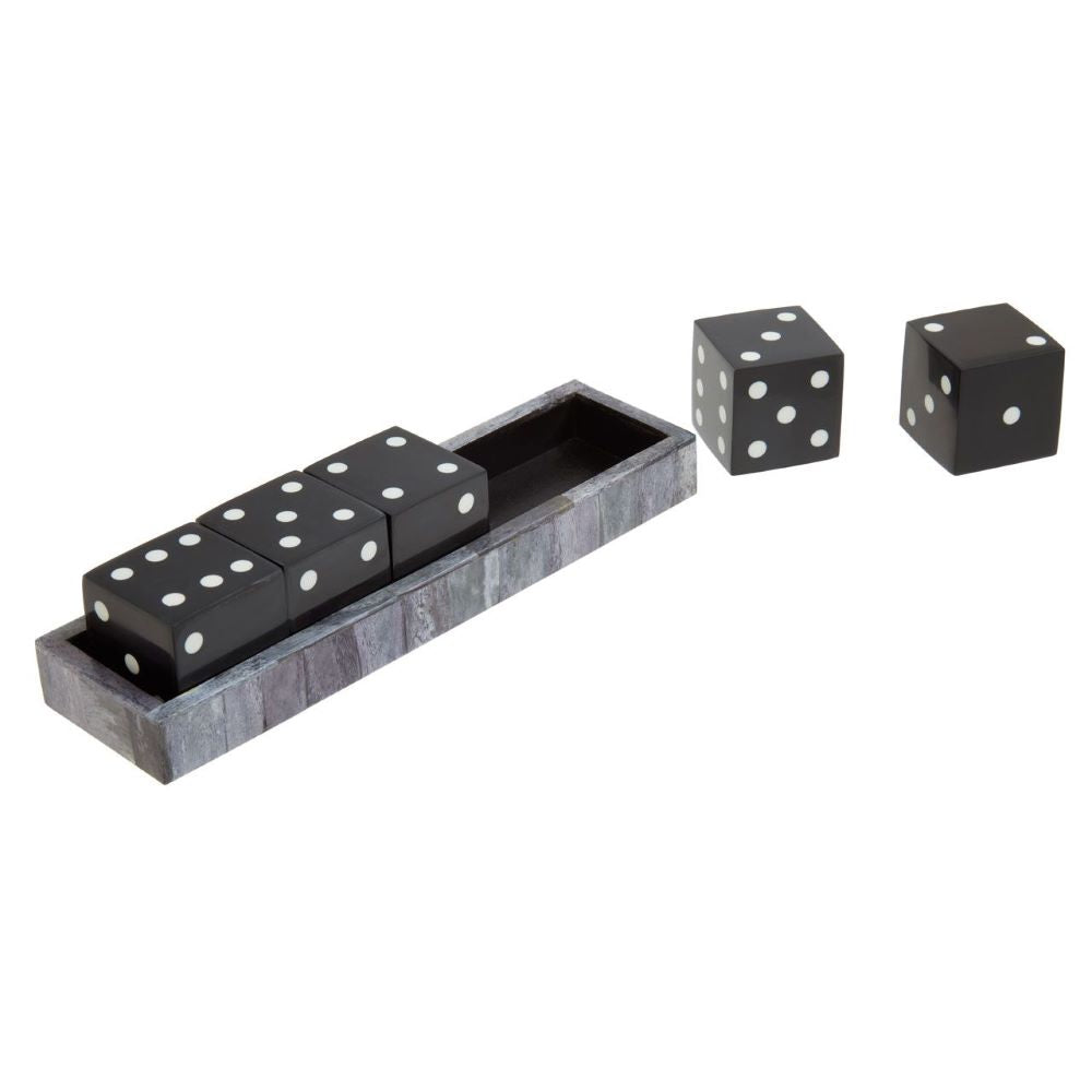 Product photograph of Olivia S Thornton Games Dice Set In Grey Bone With Black Dice from Olivia's.