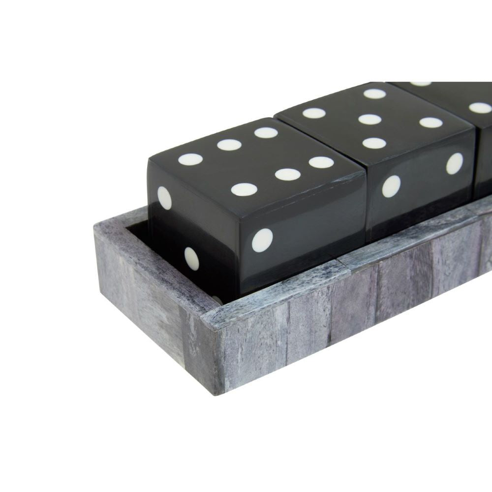 Product photograph of Olivia S Thornton Games Dice Set In Grey Bone With Black Dice from Olivia's.