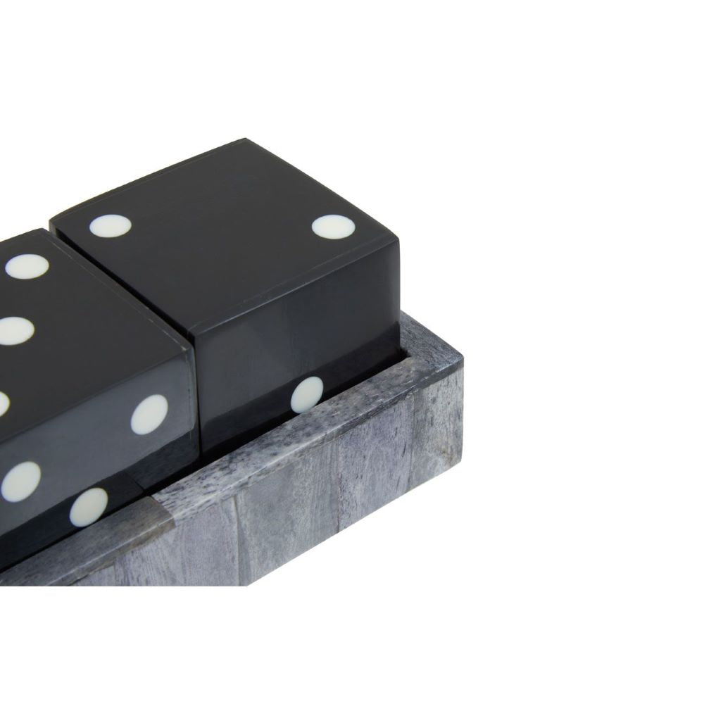 Product photograph of Olivia S Thornton Games Dice Set In Grey Bone With Black Dice from Olivia's.