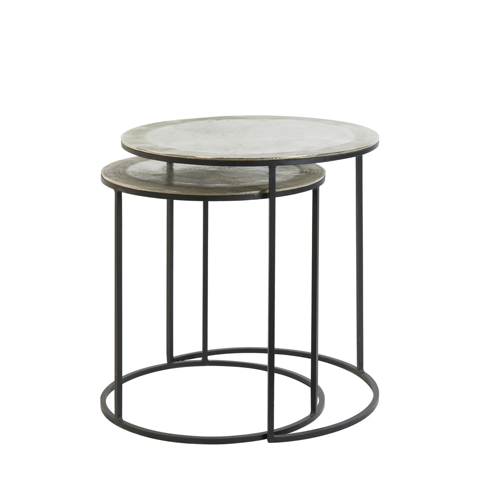 Product photograph of Light Living Set Of 2 Talca Side Table Raw Nickel from Olivia's.