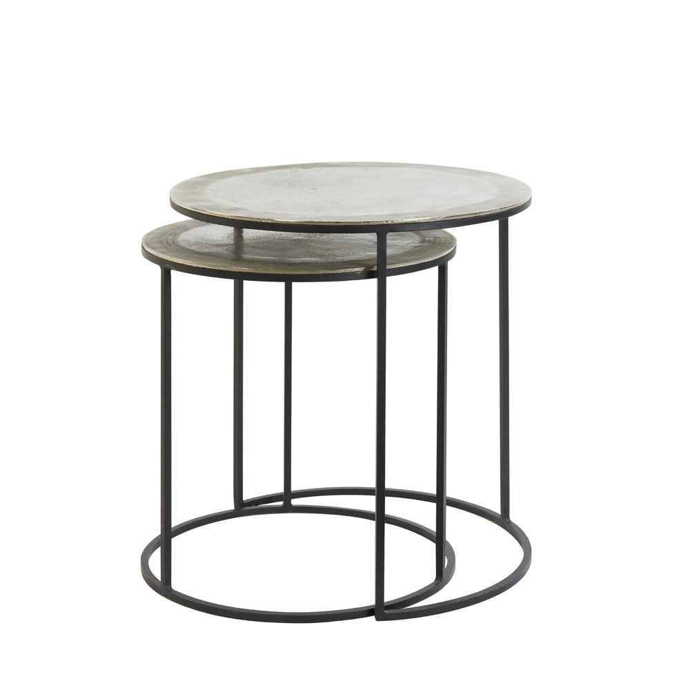 Product photograph of Light Living Set Of 2 Talca Side Table Raw Nickel Outlet from Olivia's.