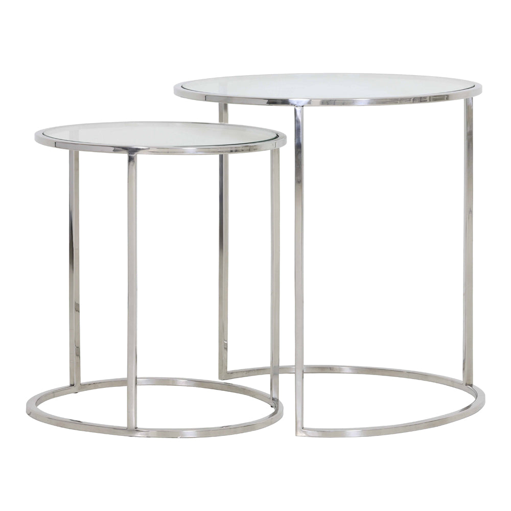 Product photograph of Light Living Set Of 2 Duarte Side Table Nickel And Glass from Olivia's