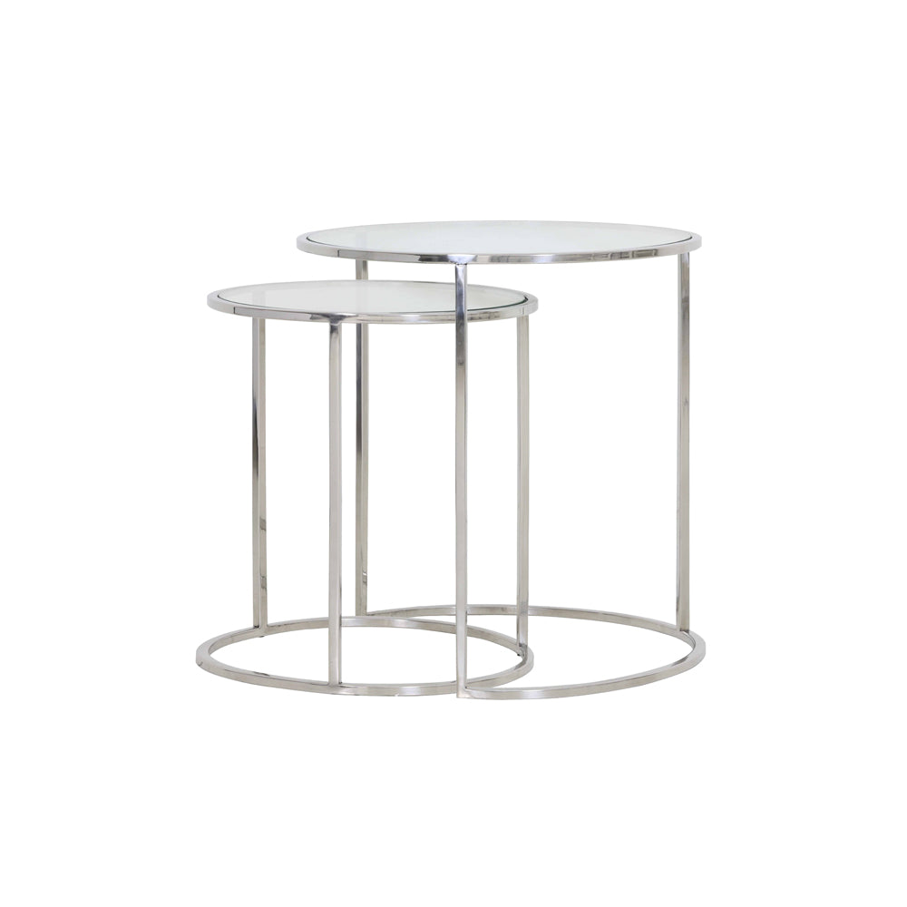 Product photograph of Light Living Set Of 2 Duarte Side Table Nickel And Glass from Olivia's.