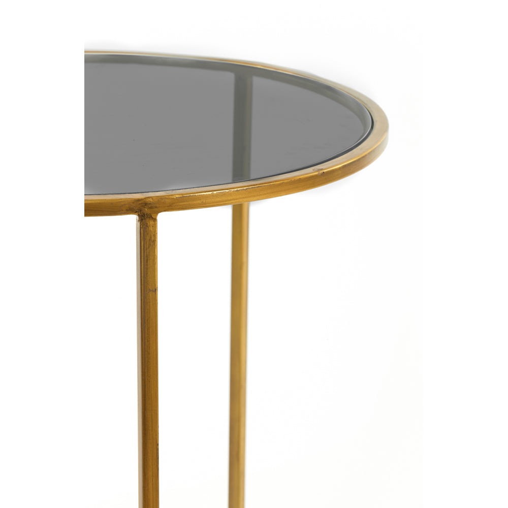 Product photograph of Light Living Set Of 2 Duarte Side Table Smoked Glass And Gold from Olivia's.
