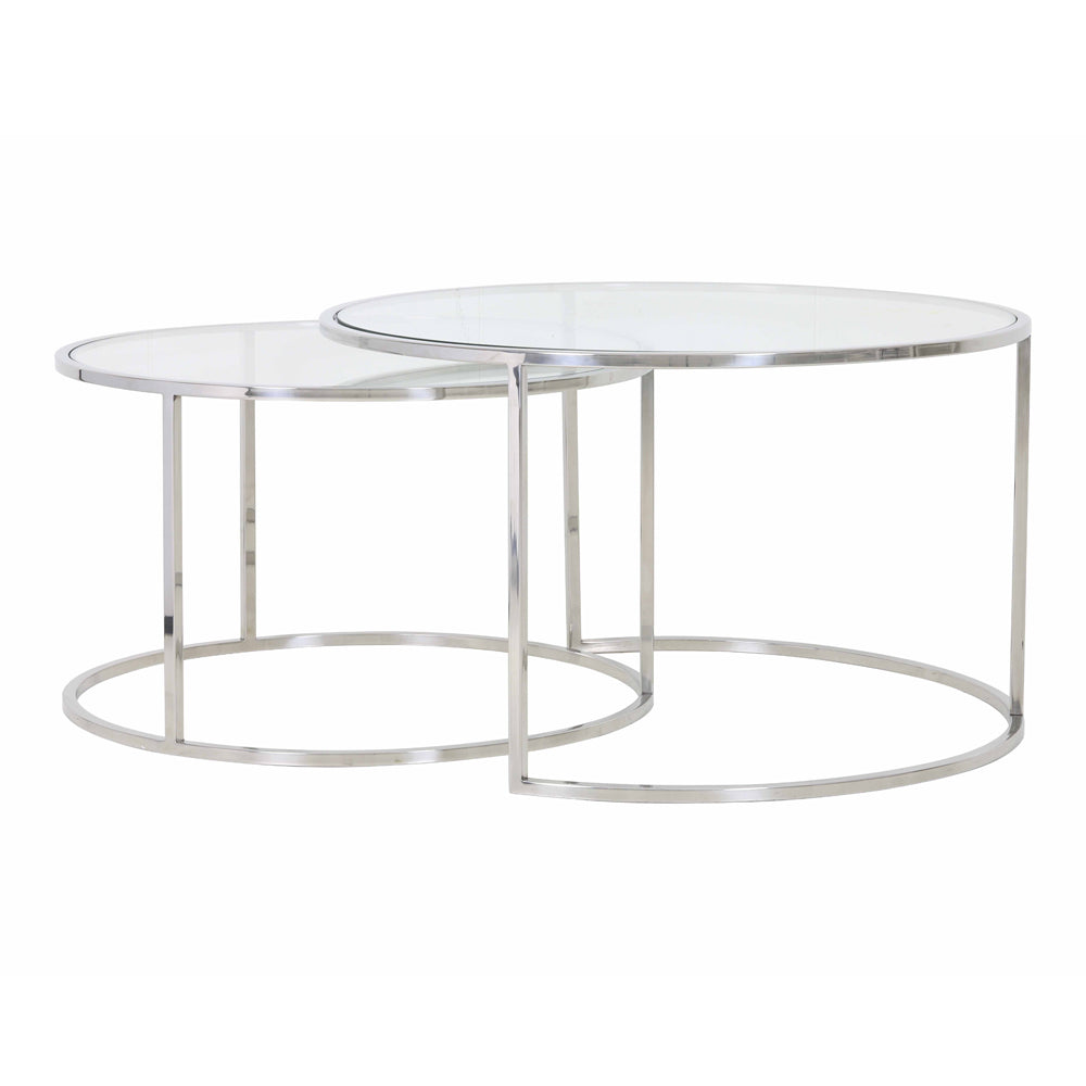 Product photograph of Light Living Set Of 2 Duarte Coffee Table Nickel And Glass from Olivia's