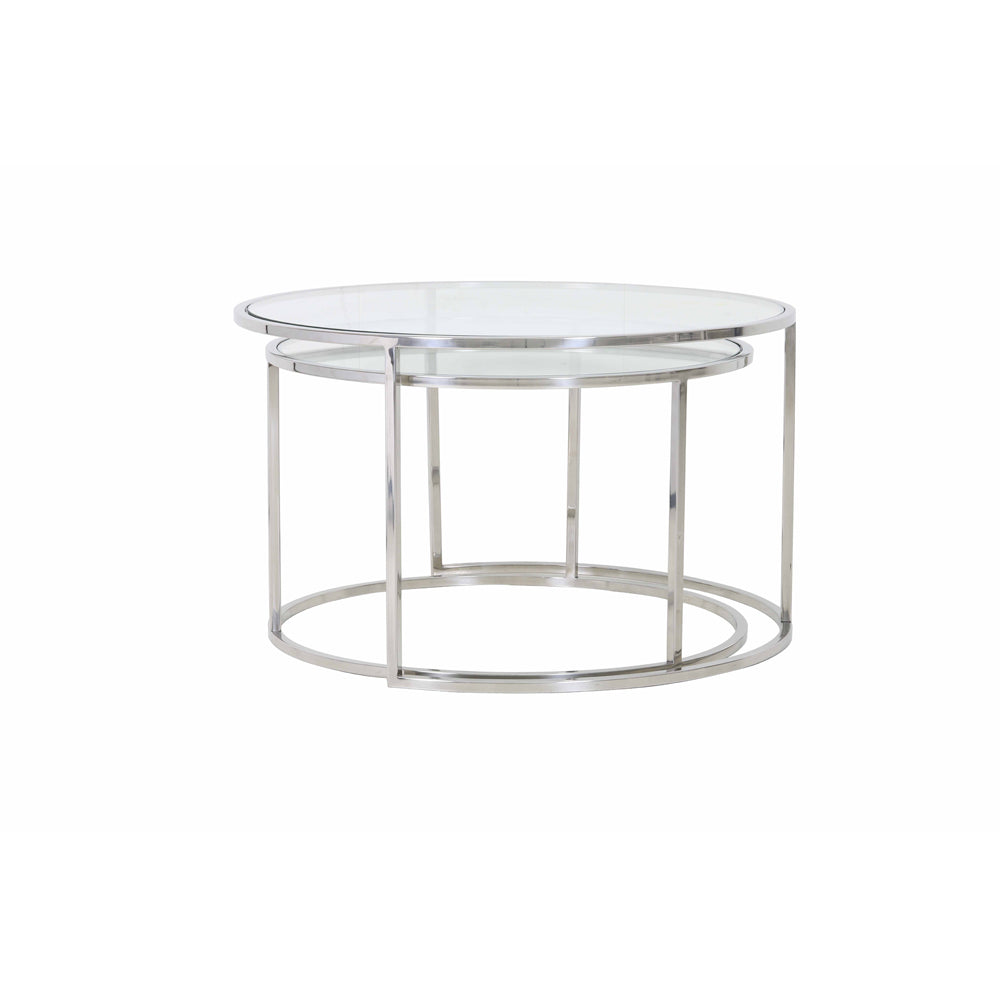 Product photograph of Light Living Set Of 2 Duarte Coffee Table Nickel And Glass from Olivia's.