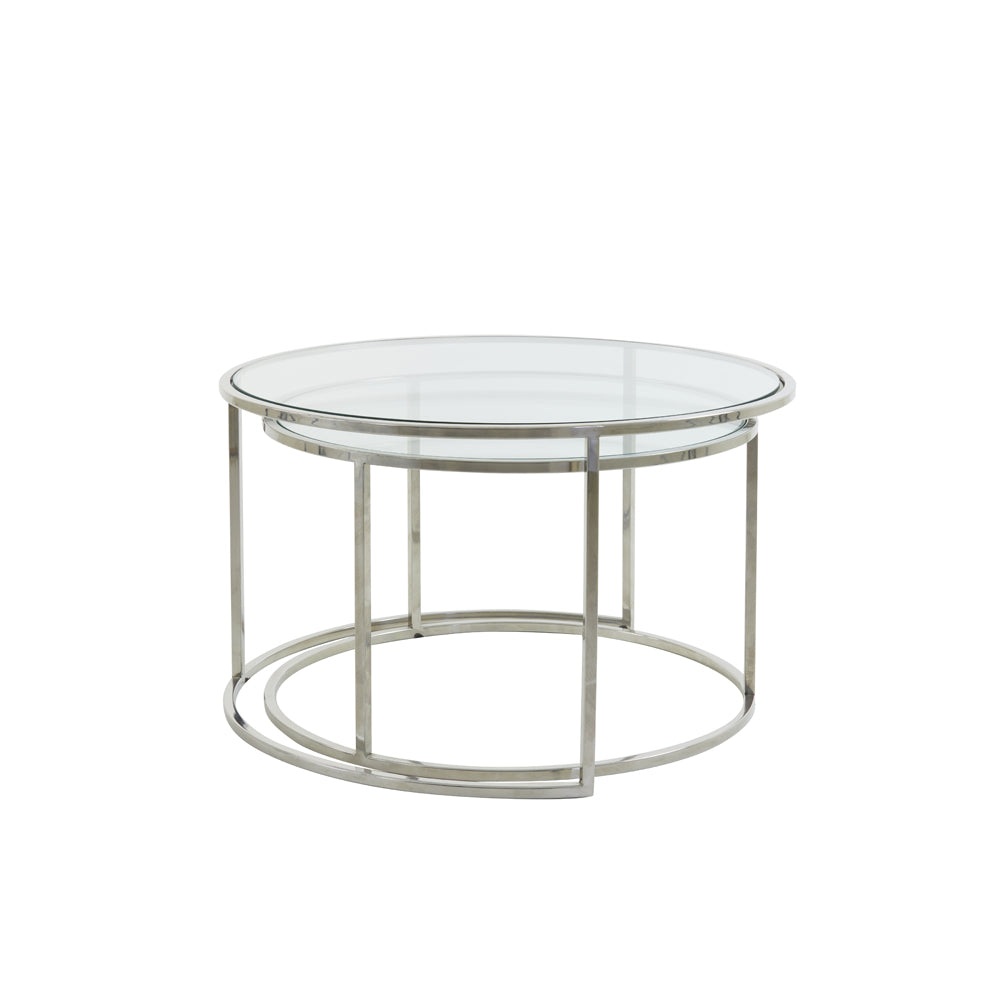 Product photograph of Light Living Set Of 2 Duarte Coffee Table Nickel And Glass from Olivia's.