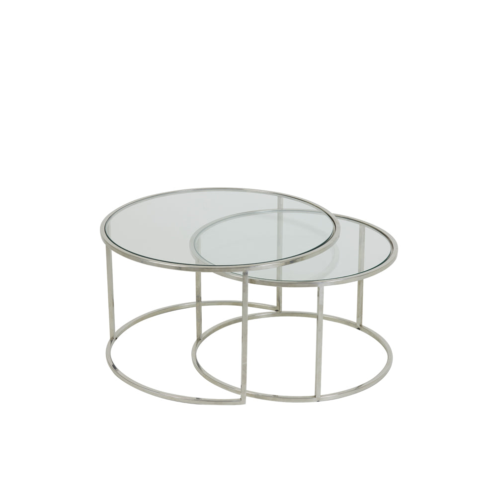 Product photograph of Light Living Set Of 2 Duarte Coffee Table Nickel And Glass from Olivia's.