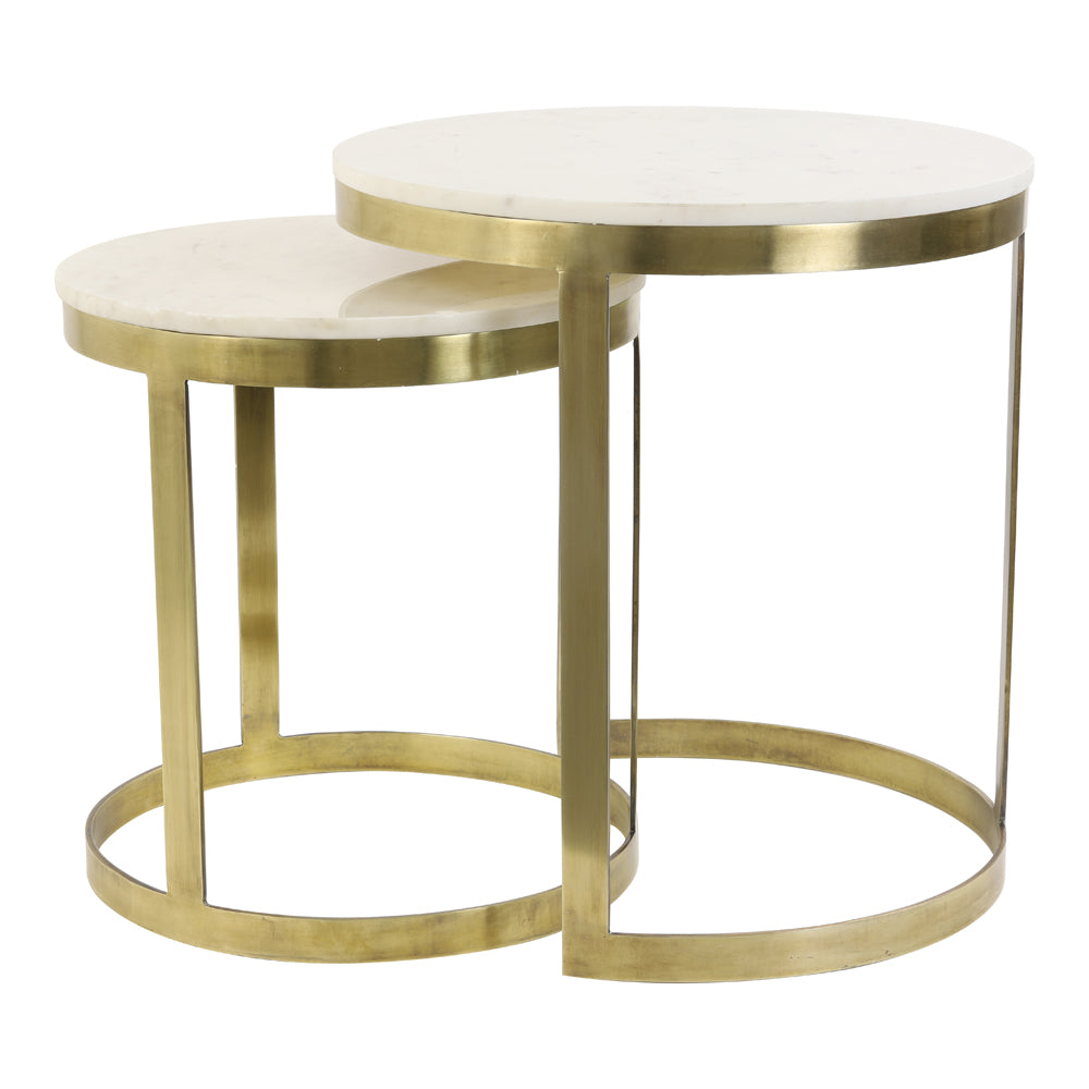 Light Living Perlato Side Table Marble White And Ant Bronze Set Of 2