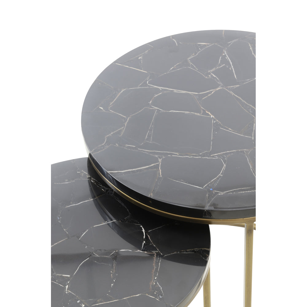 Product photograph of Light Living Set Of 2 Sobrina Side Table Black Agate And Ant Bronze from Olivia's.
