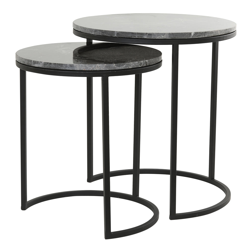 Light Living Alfio Side Table Brown Marble And Black Set Of 2