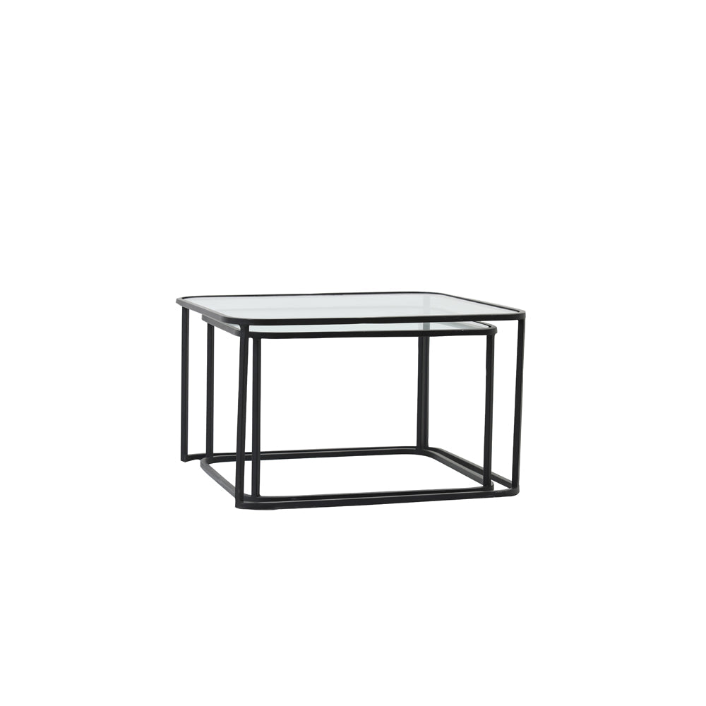 Product photograph of Light Living Lofti Coffee Table Matt Black And Clear Glass Set Of 2 Outlet from Olivia's.