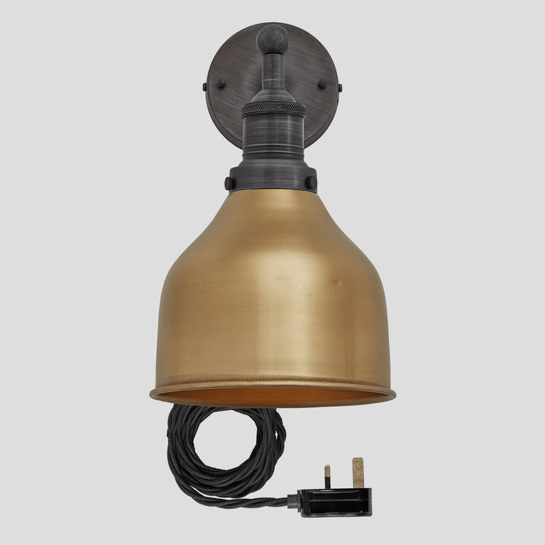 Product photograph of Industville Brooklyn Cone Brass Wall Light With Plug 7 Inch Brass Holder With Plug from Olivia's.