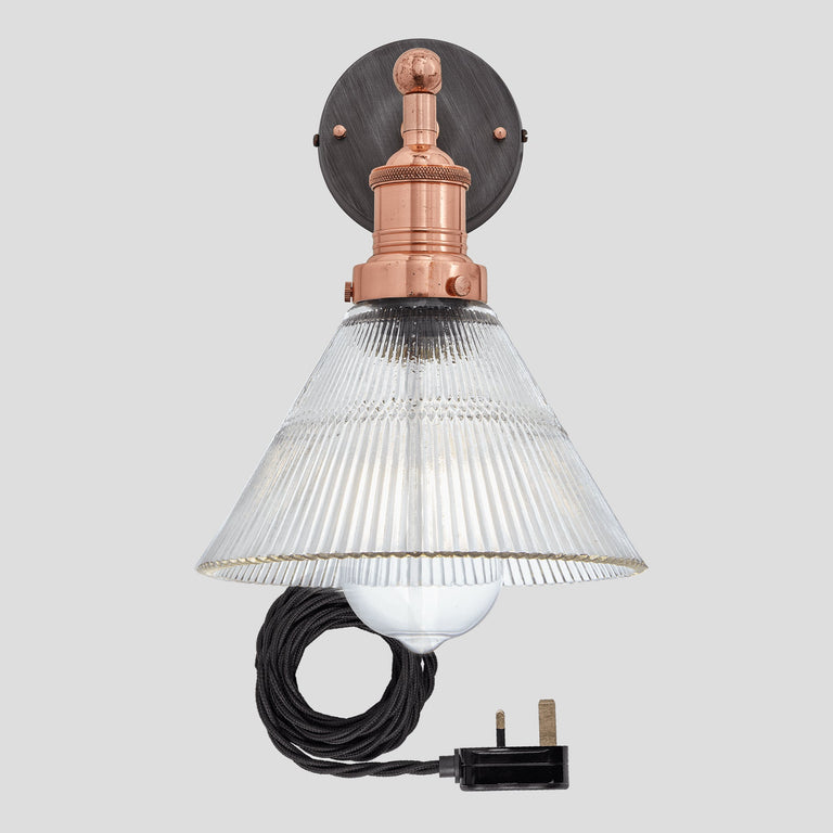 Product photograph of Industville Brooklyn Glass Funnel Wall Light With Plug 7 Inch Brass Holder With Plug from Olivia's.