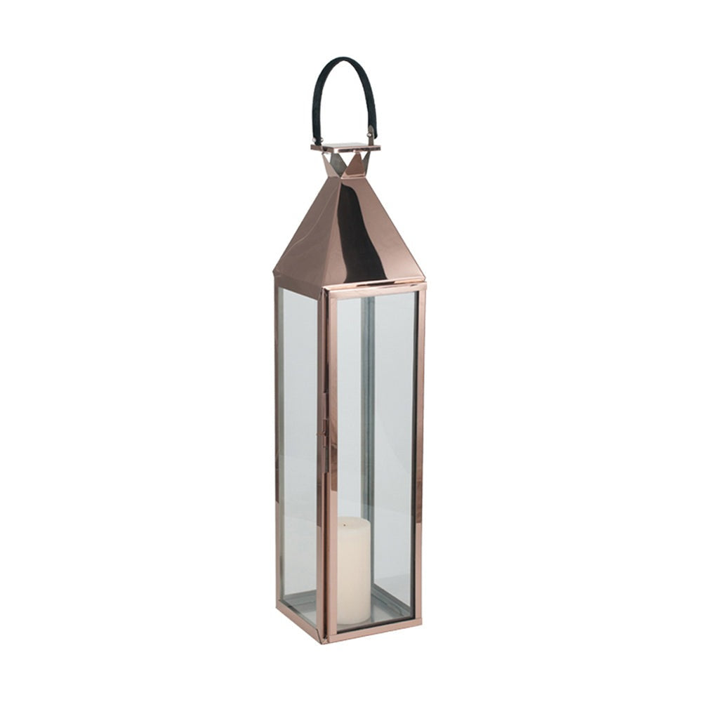 Olivias Coco Large Lantern In Shiny Copper Stainless Steel And Glass