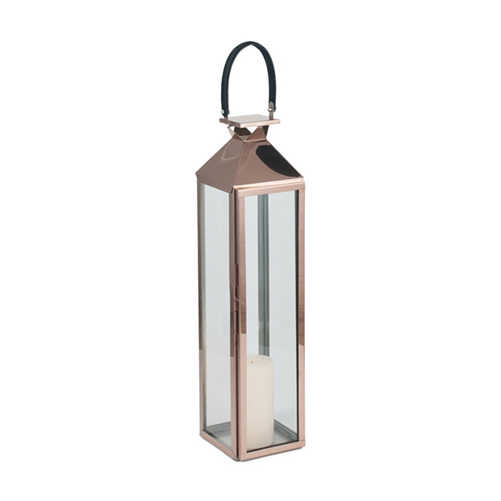 Product photograph of Olivias Coco Medium Lantern In Shiny Copper Stainless Steel And Glass from Olivia's