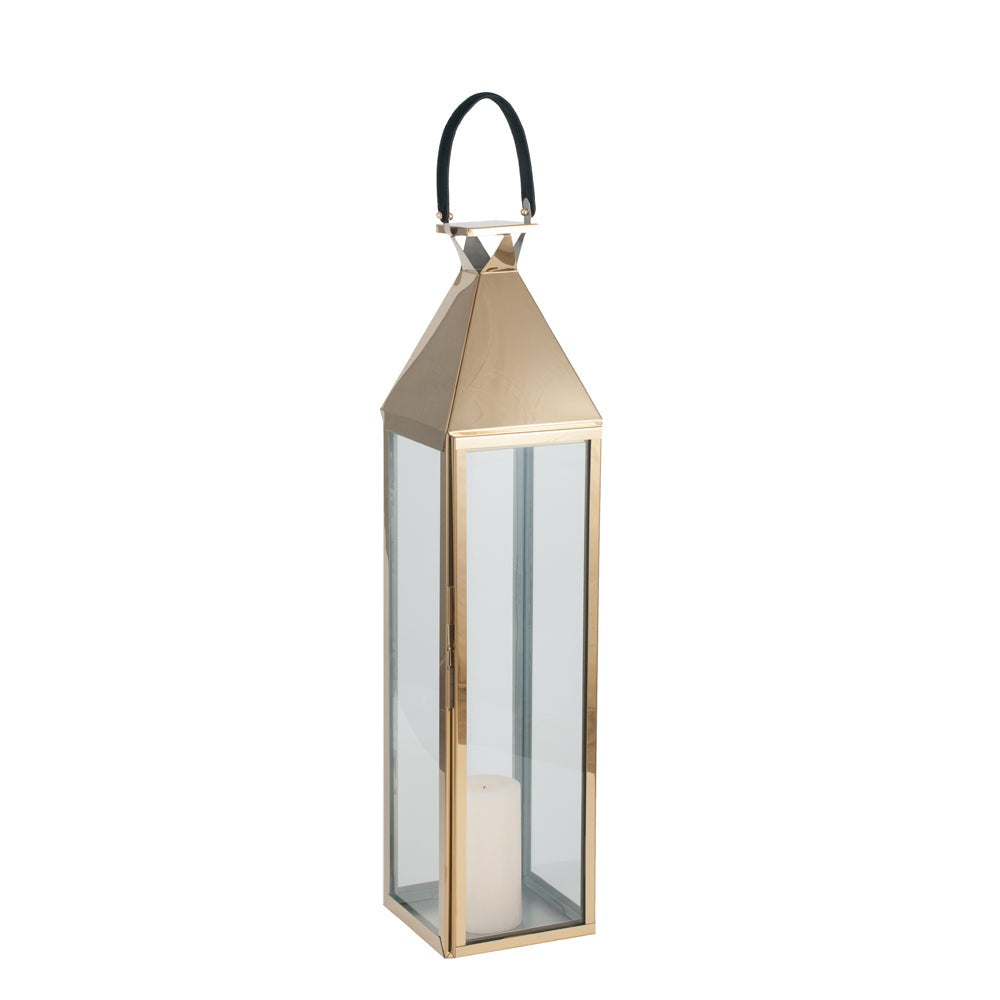 Olivias Coco Large Lantern In Matt Gold Stainless Steel And Glass