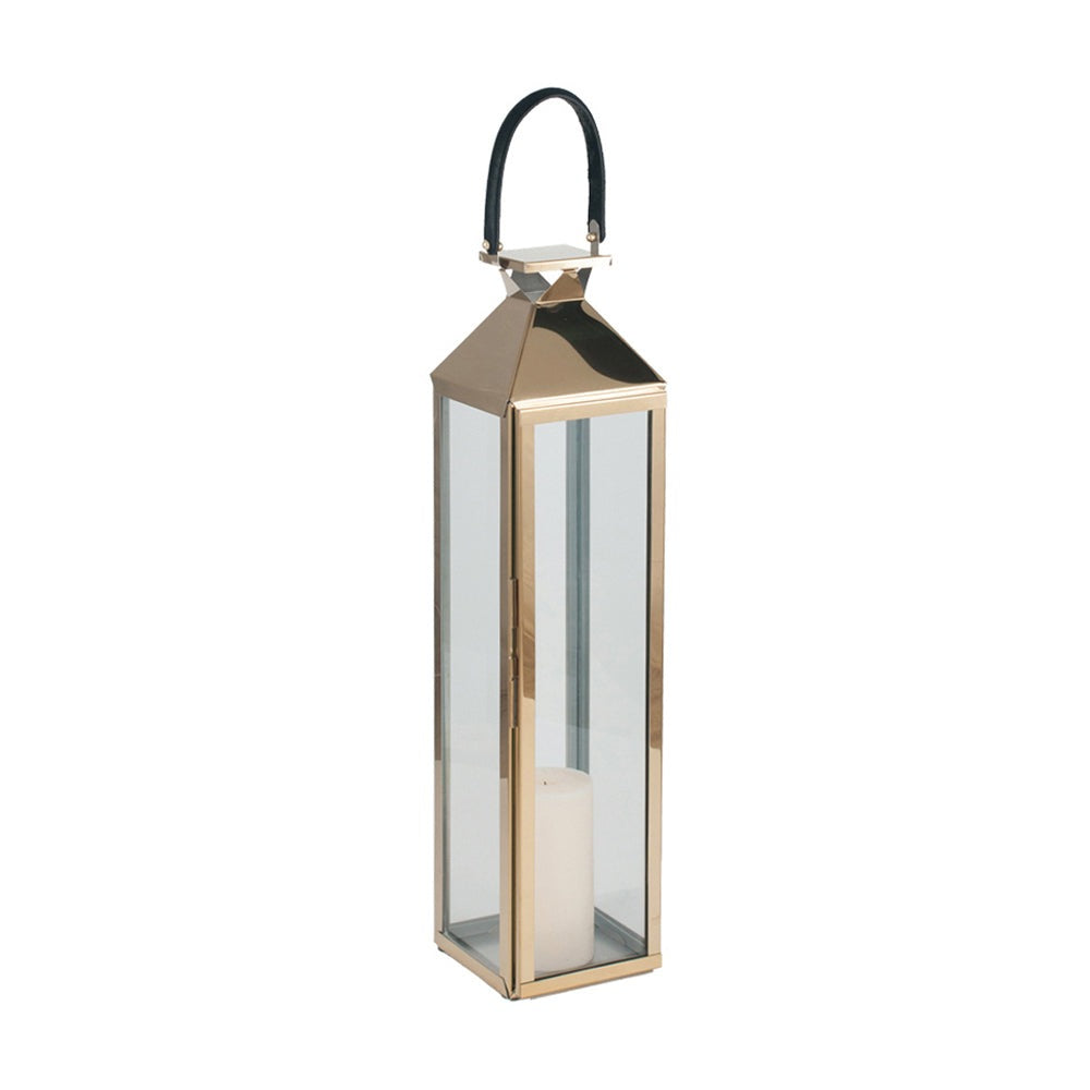 Product photograph of Olivias Coco Medium Lantern In Matt Gold Stainless Steel And Glass from Olivia's