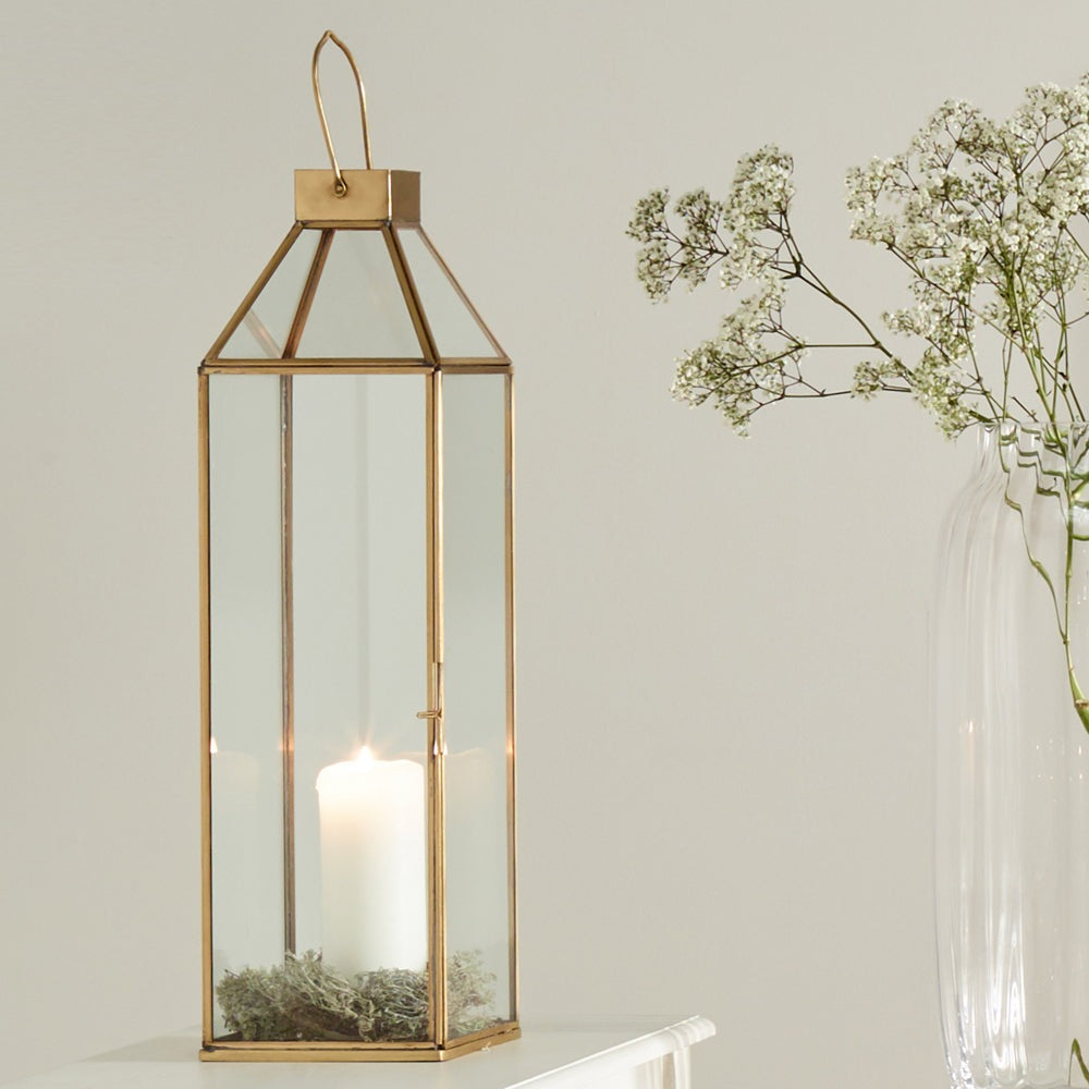 Product photograph of Olivias Coco Medium Lantern In Matt Gold Stainless Steel And Glass from Olivia's.