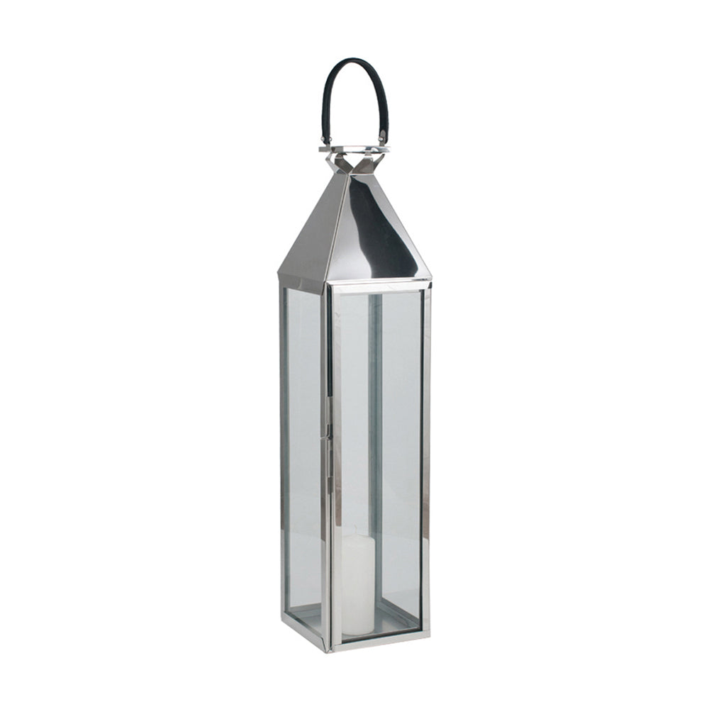 Olivias Coco Large Lantern In Shiny Nickel Stainless Steel And Glass