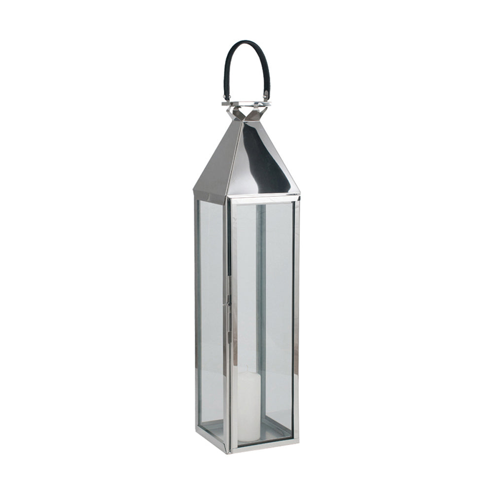 Product photograph of Olivia S Coco Large Lantern In Shiny Nickel Stainless Steel And Glass from Olivia's