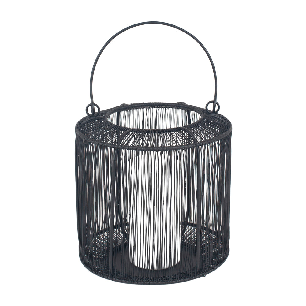 Product photograph of Olivia S Molly Small Mesh Metal Round Lantern In Black from Olivia's