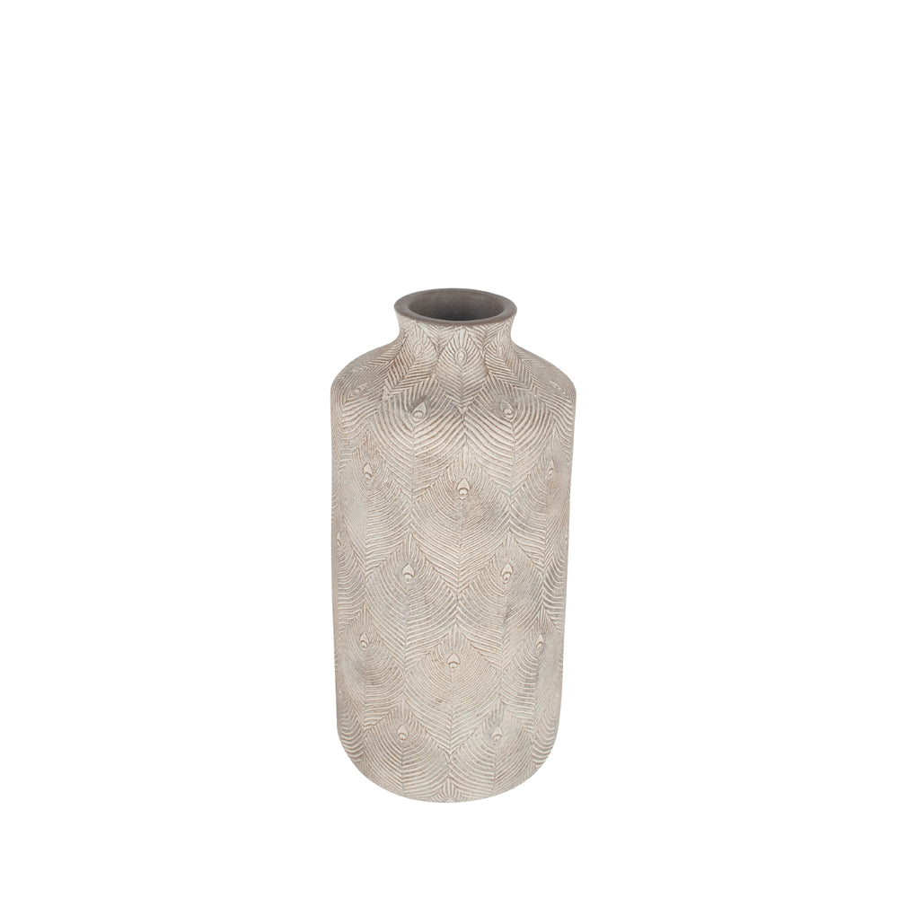 Product photograph of Olivia S Pamela Feather Stoneware Vase In Stone Grey from Olivia's.
