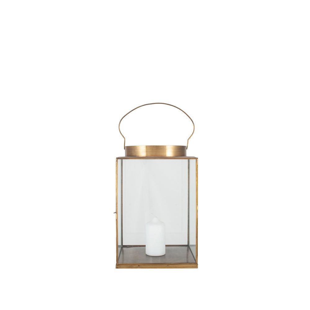 Product photograph of Olivia S Rosie Large Square Lantern In Antique Brass Metal And Glass from Olivia's