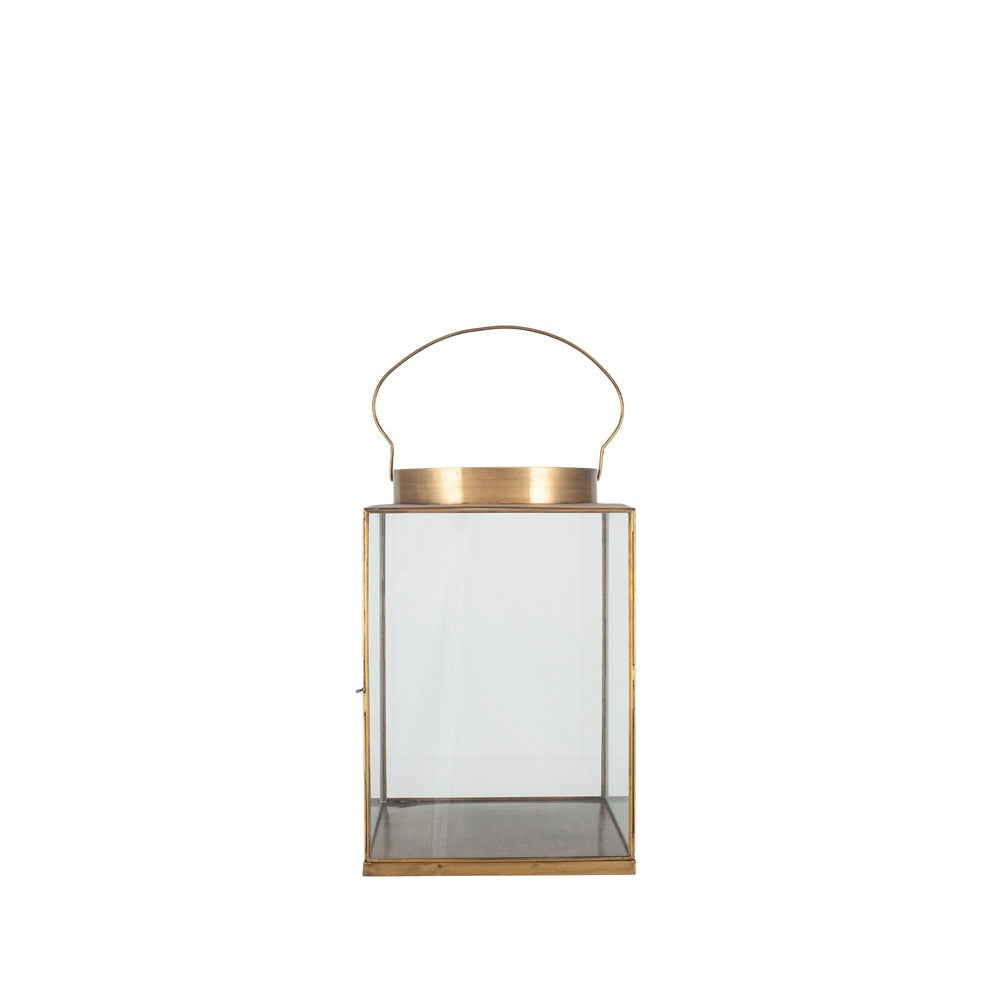 Product photograph of Olivia S Rosie Large Square Lantern In Antique Brass Metal And Glass from Olivia's.