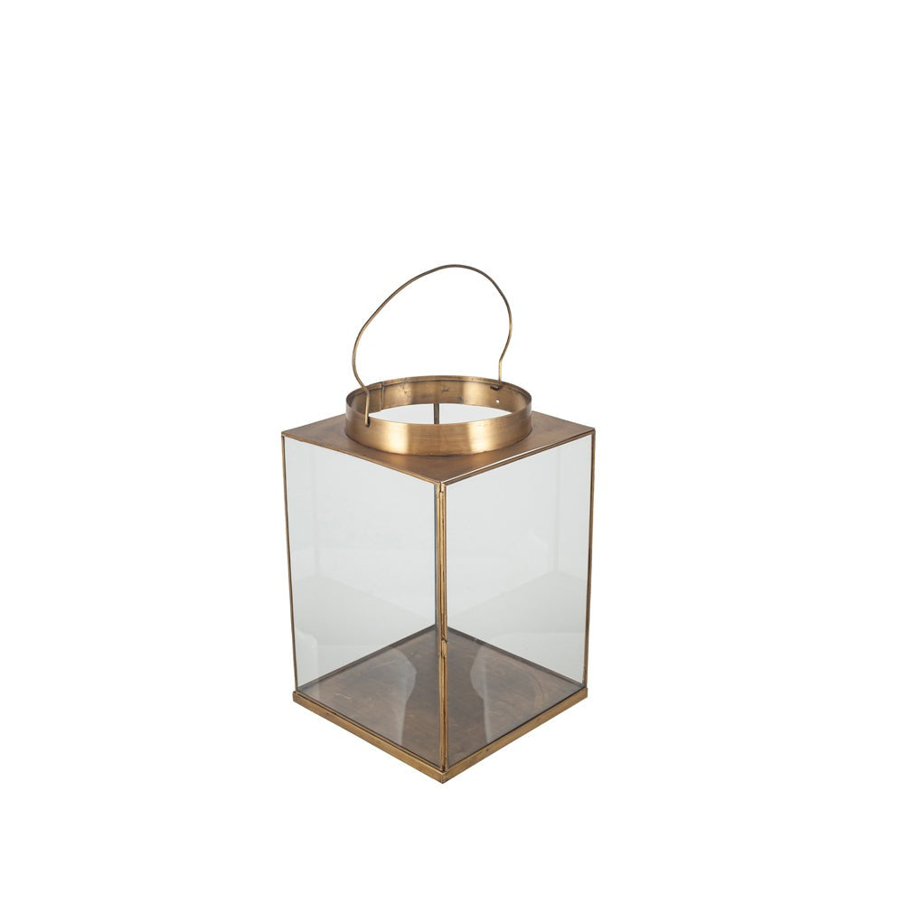 Product photograph of Olivia S Rosie Large Square Lantern In Antique Brass Metal And Glass from Olivia's.