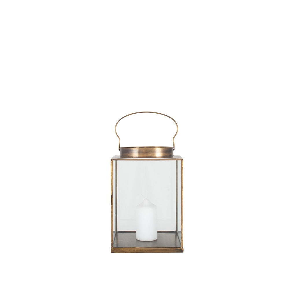 Olivias Rosie Small Square Lantern In Antique Brass Metal And Glass